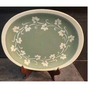 Harkerware Serving Platter Green Floral Oval Ovenproof Dishwasher Safe‎ USA 13"